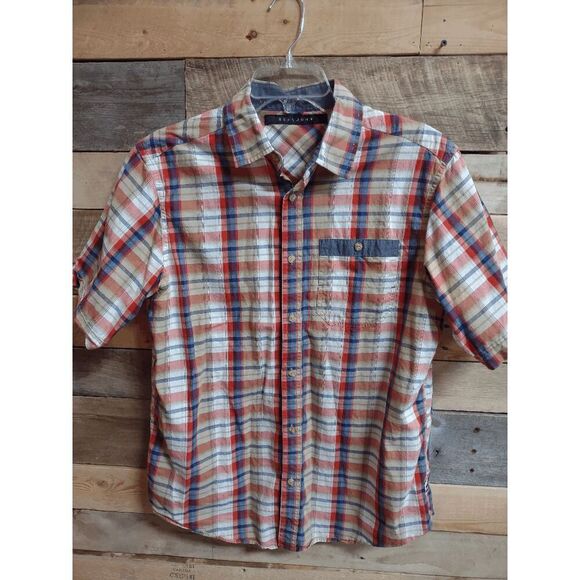 Sean John Men's Medium (M) Casual Button Down Shirt - Red, White, Blue, Tan - Picture 1 of 4